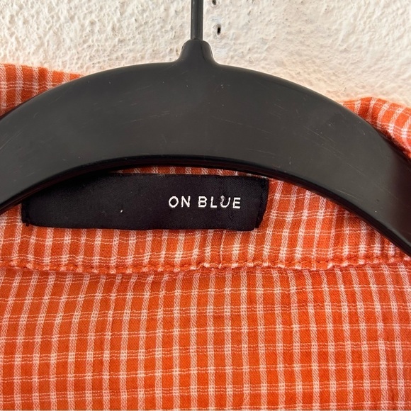 ON BLUE Women Small Boho Bell Sleeve Button Up Cottage Core Oversized Gingham - Picture 9 of 13